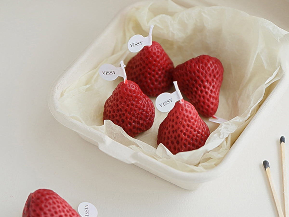 Handmade Strawberry Shaped Scented Candles, Pink Red Soy Wax Candles