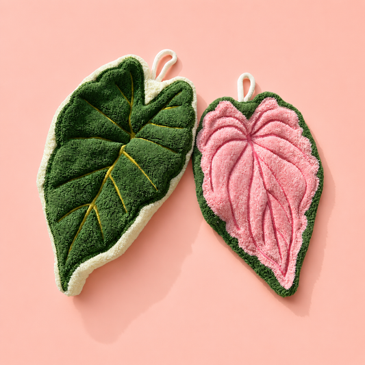 Leaf Shape Hand Towel Set 2pcs | Cute Kitchen & Bathroom Towels | Soft Absorbent Hanging Towels