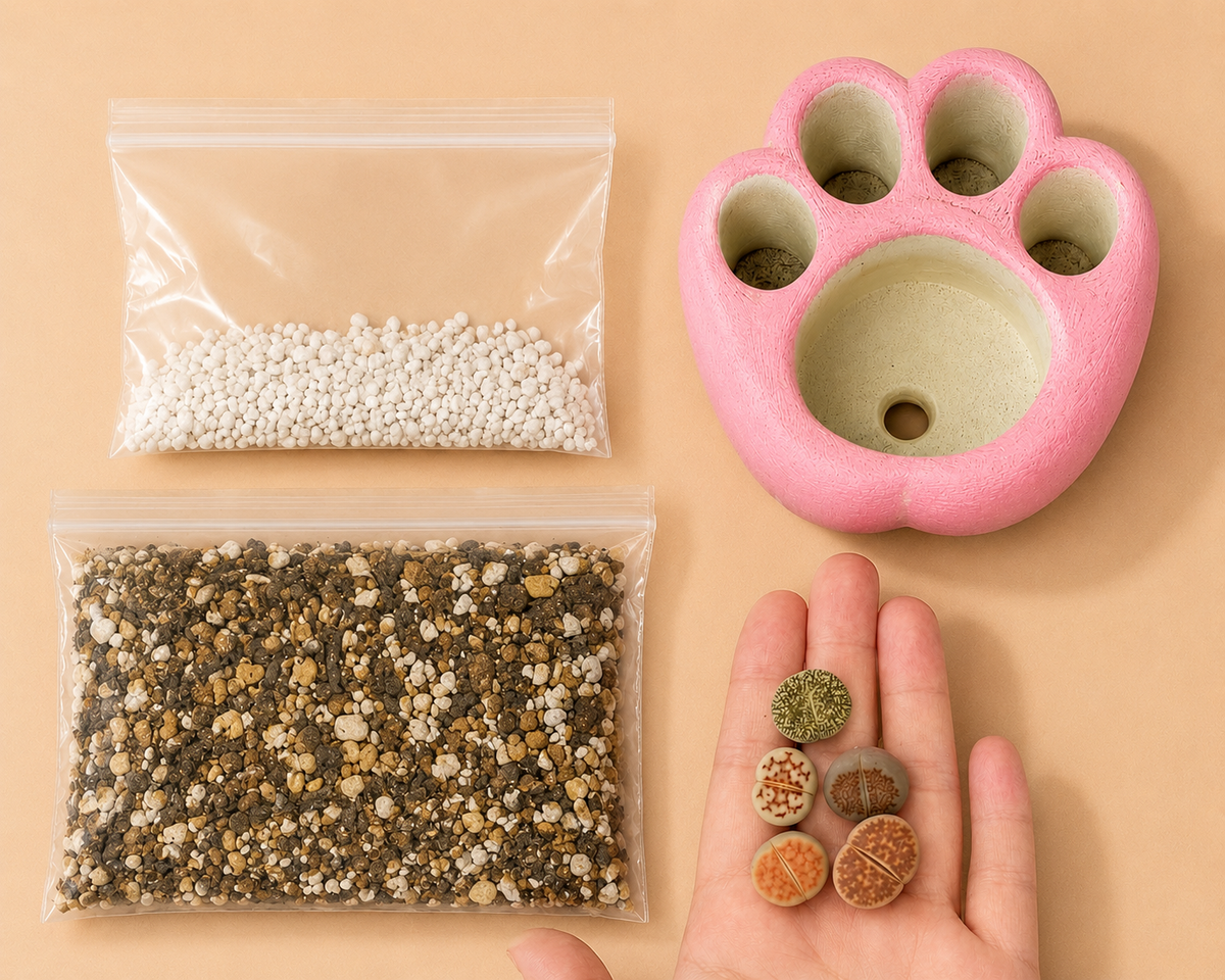 Living Stones Succulents with Paw pot Kit